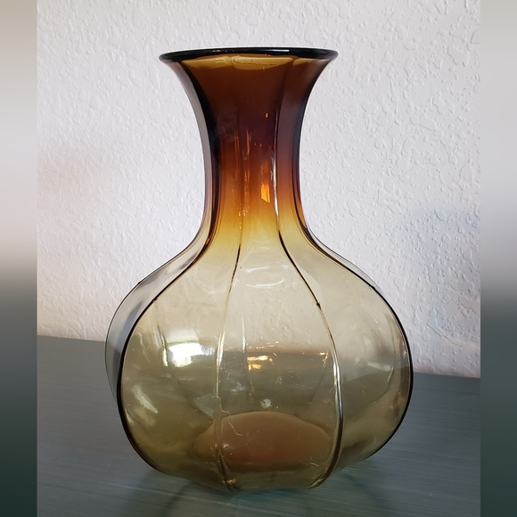 Vintage Indiana Glass Tiara Amber Water Jug Pitcher Nine Sided Vase MCM Art Deco - Picture 1 of 7